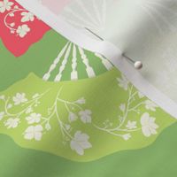 Japanese Colorful Fans with Sakuras 10.5 x 10.5