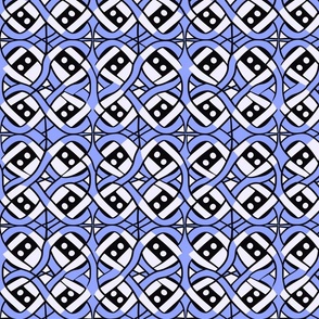 Geometric Infinity Knots Seamless Pattern in Monochrome with Periwinkle Highlights