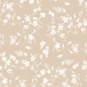 watercolor wildflowers - beige white