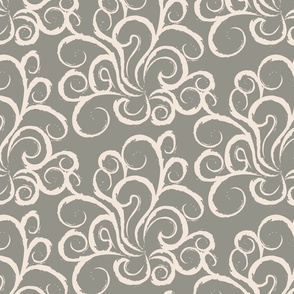 Muted Sage Floral Scroll Large Scale
