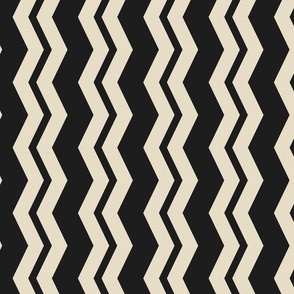 Small trippy chevron vertical stripe in noir black on textured linen beige. 