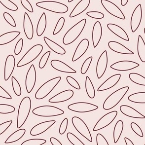 Graphic leaves, burgundy wine on dusky pale pink - large scale.