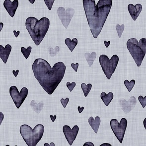 Hand-painted, black hand drawn watercolor hearts  with linen texture (jumbo/ extra large scale)