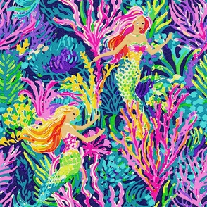 Tropical Mermaid Under the Sea Pattern