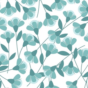 Teal Florals - Flowers - Nature - Botanicals - Monochromatic - Floral Wallpaper - Kitchen Wallpaper - Bathroom Wallpaper - Turquoise - Garden