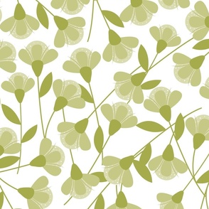 Monochromatic Green Florals - Flowers - Nature - Botanicals - Monochromatic - Floral Wallpaper - Kitchen Wallpaper - Bathroom Wallpaper - Garden