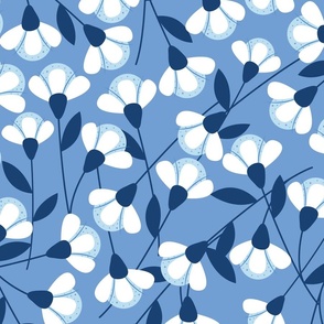 Monochromatic Blue Florals - Flowers - Navy Blue - Coastal - Seaside - Nature - Botanicals - Monochromatic - Floral Wallpaper - Kitchen Wallpaper - Bathroom Wallpaper - Garden