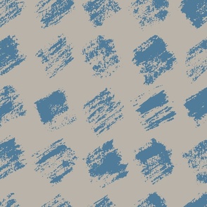 LARGE - Rustic paint stroke squares in a diamond checker pattern with an organic feel - steel blue on taupe
