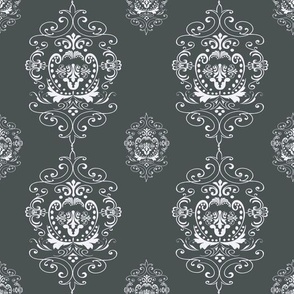 Damask White on Dark Gray