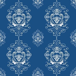 Damask White Dark Steel Blue