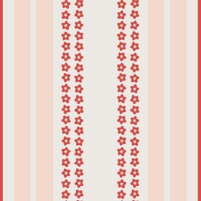 M | Vertical Stripes with Ditsy Daisy Flowers in Soft Pink and Red Modern Girly Floral Stripe Nursery or Tween Bedroom