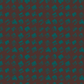 SMALL - Rustic paint stroke squares in a diamond checker pattern with an organic feel - emerald on russet 