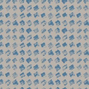SMALL - Rustic paint stroke squares in a diamond checker pattern with an organic feel - steel blue on taupe