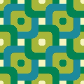 Retro Overlapping Grid - Vintage Green and Blue