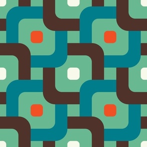 Retro Overlapping Grid - Vintage Brown, Blue, Teal and Orange
