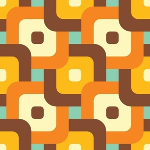 Retro Overlapping Grid - Vintage Brown Orange  and Baby Blue