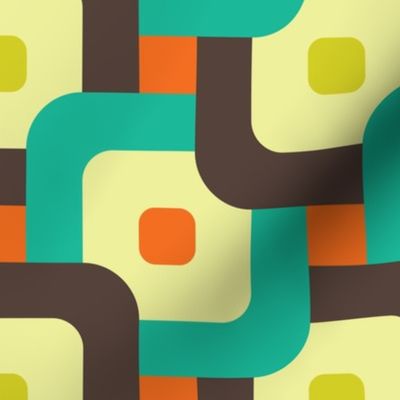 Retro Overlapping Grid - Vintage Brown Orange, Lime and Teal