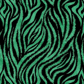 Small Textured Animal Striped Tiger Fur in Bold  Emerald Green and Black Swirling Zebra Stripes