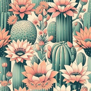 Flowering Cactus in Peach and Green