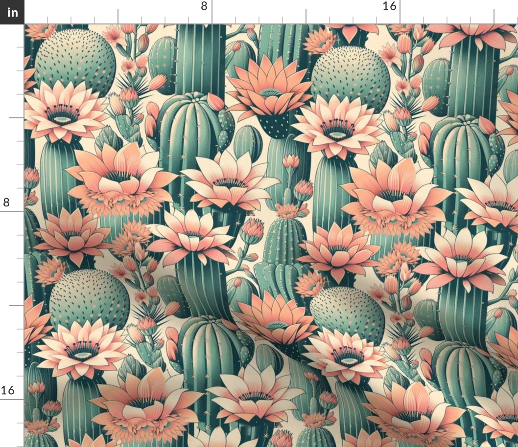 Flowering Cactus in Peach and Green