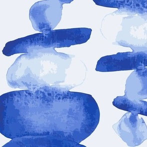 491 - Blue watercolour stones - sapphire stacked rocks in modern cairn formation - for curtains, home décor, wallpaper, bed linen, and table cloths.