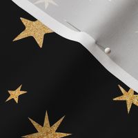 Gold Stars - Black Background - Shiny Star Pattern