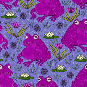 Medium - Purple Leap Year Leap Frogs with Flowers - Purple and Magenta