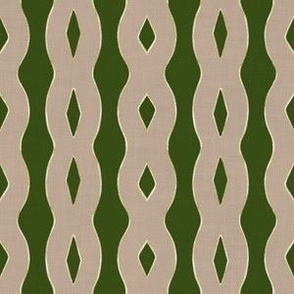 Modern Textured Ogee - Dark Green and Beige