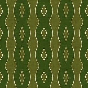 Modern Textured Ogee - Dark Green and Gold 