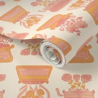 large // peach pink and yellow retro floral typewriter valentines day - large scale
