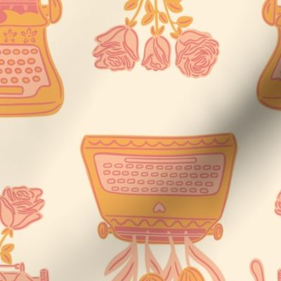 large // peach pink and yellow retro floral typewriter valentines day - large scale
