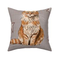 Large - Sweet Kitties - Orange Cats with Stars and Lightning Bolts on Tan Linen