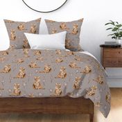 Medium - Sweet Kitties - Orange Cats with Stars and Lightning Bolts on Tan Linen