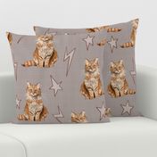 Medium - Sweet Kitties - Orange Cats with Stars and Lightning Bolts on Tan Linen