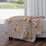 Medium - Sweet Kitties - Orange Cats with Stars and Lightning Bolts on Tan Linen