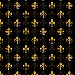 1.5" New Orleans Gold Swirl Fancy Fleur de Lis -- Black and Gold -- Gold and Black Mardi Gras Fleur de Lis -- New Orleans Gold -- Faux Glitter, Gold Glitter Print, Simulated Gold Glitter Fleur de Lis - 4.17in x 4.17in repeat - 300dpi (50% of Full Scale)