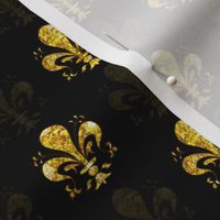 1 1/8" New Orleans Gold Swirl Fancy Fleur de Lis -- Black and Gold Fleur de Lis -- Gold and Black Mardi Gras Coordinate -- New Orleans Gold -- 3.12in x 3.12in repeat - 400dpi (38% of Full Scale)