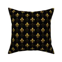 1 1/8" New Orleans Gold Swirl Fancy Fleur de Lis -- Black and Gold Fleur de Lis -- Gold and Black Mardi Gras Coordinate -- New Orleans Gold -- 3.12in x 3.12in repeat - 400dpi (38% of Full Scale)