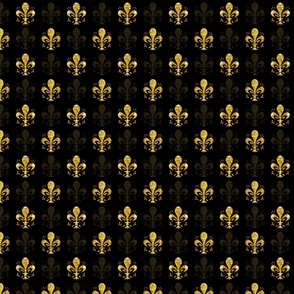 1 1/8" New Orleans Gold Swirl Fancy Fleur de Lis -- Black and Gold Fleur de Lis -- Gold and Black Mardi Gras Coordinate -- New Orleans Gold -- 3.12in x 3.12in repeat - 400dpi (38% of Full Scale)