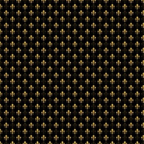 1/2" New Orleans Gold Swirl Fancy Fleur de Lis -- Black and Gold Fleur de Lis -- Gold and Black Mardi Gras Coordinate -- New Orleans Gold -- 1.56in x 1.56in repeat -- 800dpi (19% of Full Scale)
