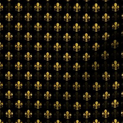 3/8"-ish New Orleans Gold Swirl Fancy Fleur de Lis -- Black and Gold Fleur de Lis -- Gold and Black Mardi Gras Coordinate -- New Orleans Gold -- 1.25in x 1.25in repeat -- 1000dpi (15% of Full Scale)