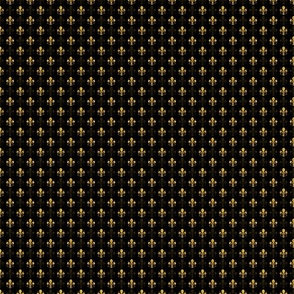 3/8"-ish New Orleans Gold Swirl Fancy Fleur de Lis -- Black and Gold Fleur de Lis -- Gold and Black Mardi Gras Coordinate -- New Orleans Gold -- 1.25in x 1.25in repeat -- 1000dpi (15% of Full Scale)