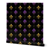 1/2" Nolo's Deuce Purple and Yellow -- Swirl Fancy Fleur de Lis - Purple and Yellow Fleur de Lis -- Purple, Yellow and Black Mardi Gras -- 1.56in x 1.56in repeat -- 800dpi (19% of Full Scale)