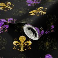 1/2" Nolo's Deuce Purple and Yellow -- Swirl Fancy Fleur de Lis - Purple and Yellow Fleur de Lis -- Purple, Yellow and Black Mardi Gras -- 1.56in x 1.56in repeat -- 800dpi (19% of Full Scale)