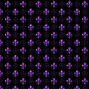 1 1/8" New Orleans Purple Swirl Fancy Fleur de Lis -- Purple and Black Mardi Gras Fleur de Lis -- Purple and Black Mardi Gras - - 3.12in x 3.12in repeat - 400dpi (38% of Full Scale)