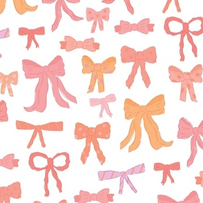 BOWS peach and pinks bright on off white background