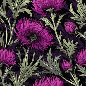Scottish thistle dark floral