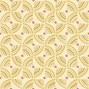 Tiles with Hand Drawn Quarter Circles - Khaki, pink, green and orange - Small
