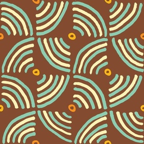 Tiles with Hand Drawn Quarter Circles - brown, blue and orange - Large
