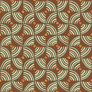 Tiles with Hand Drawn Quarter Circles - brown, blue and orange - Small